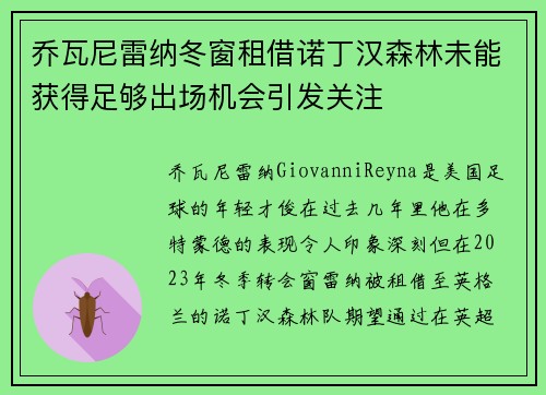 乔瓦尼雷纳冬窗租借诺丁汉森林未能获得足够出场机会引发关注